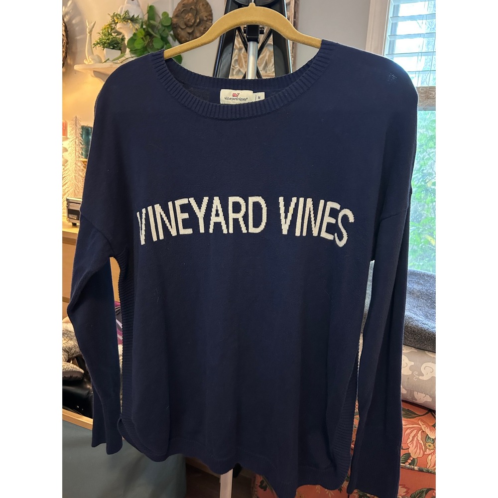 Vineyard Vines Sweater Navy Blue Crew Neck Long Sleeve‎ Logo Size M